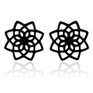 Boucles d'Oreilles Clous Mandala Femme noir