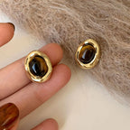 Boucles d'Oreilles Clous Ovales Oeil de Tigre