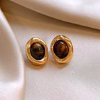 Boucles d'Oreilles Clous Ovales Oeil de Tigre