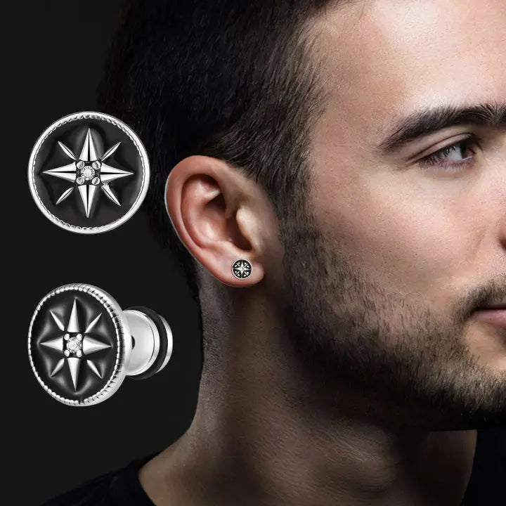 Boucles d'Oreilles Compas Clou Homme Boussole Rose des Vents