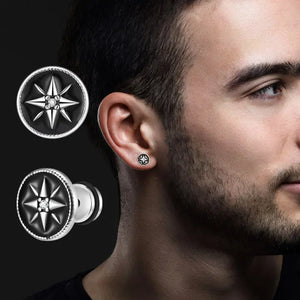 Boucles d'Oreilles Compas Clou Homme Boussole Rose des Vents