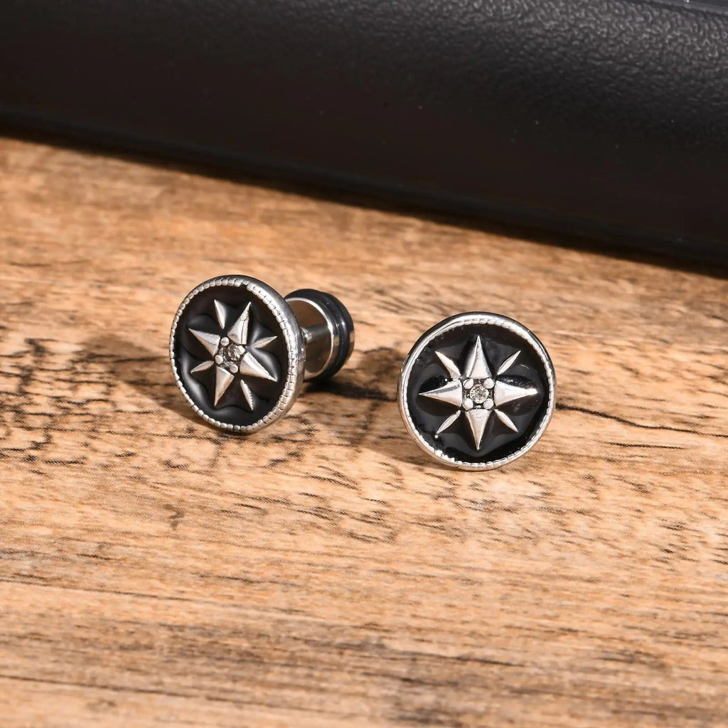 Boucles d'Oreilles Compas Clou Homme Boussole Rose des Vents