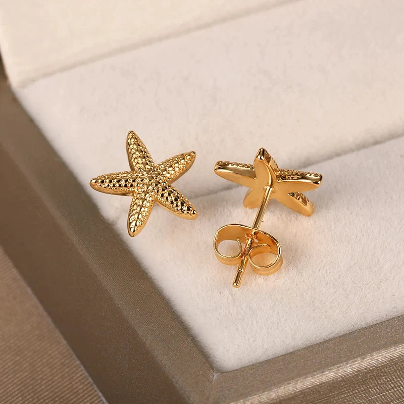 Schelp-oorbellen voor dames zeesterren goud