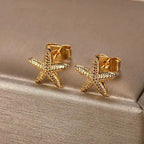Schelp-oorbellen voor dames zeesterren goud