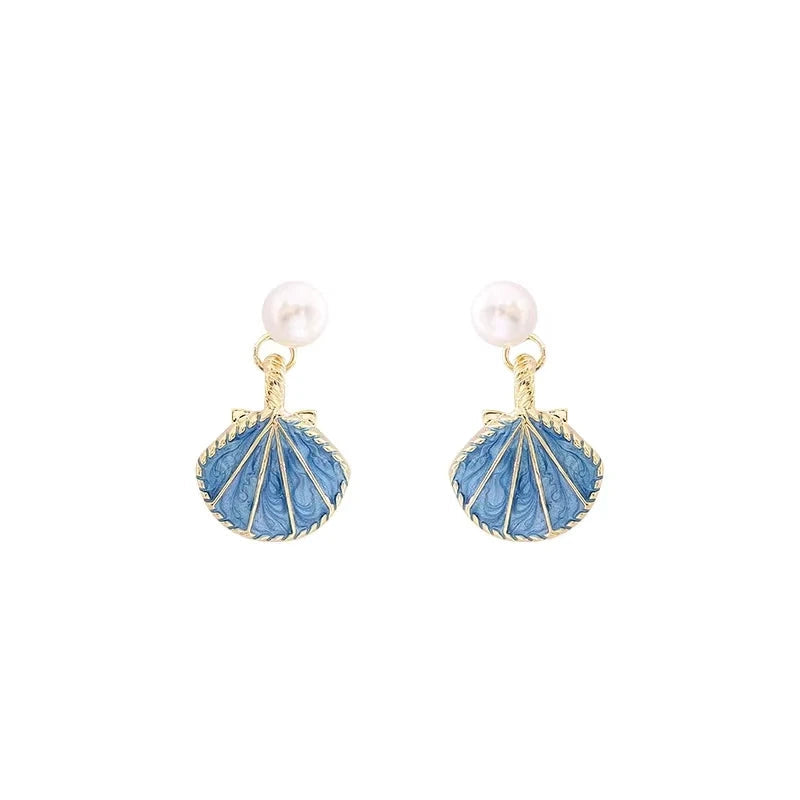 Boucles d'Oreilles Coquilles Saint-Jacques Bleues Coquillage