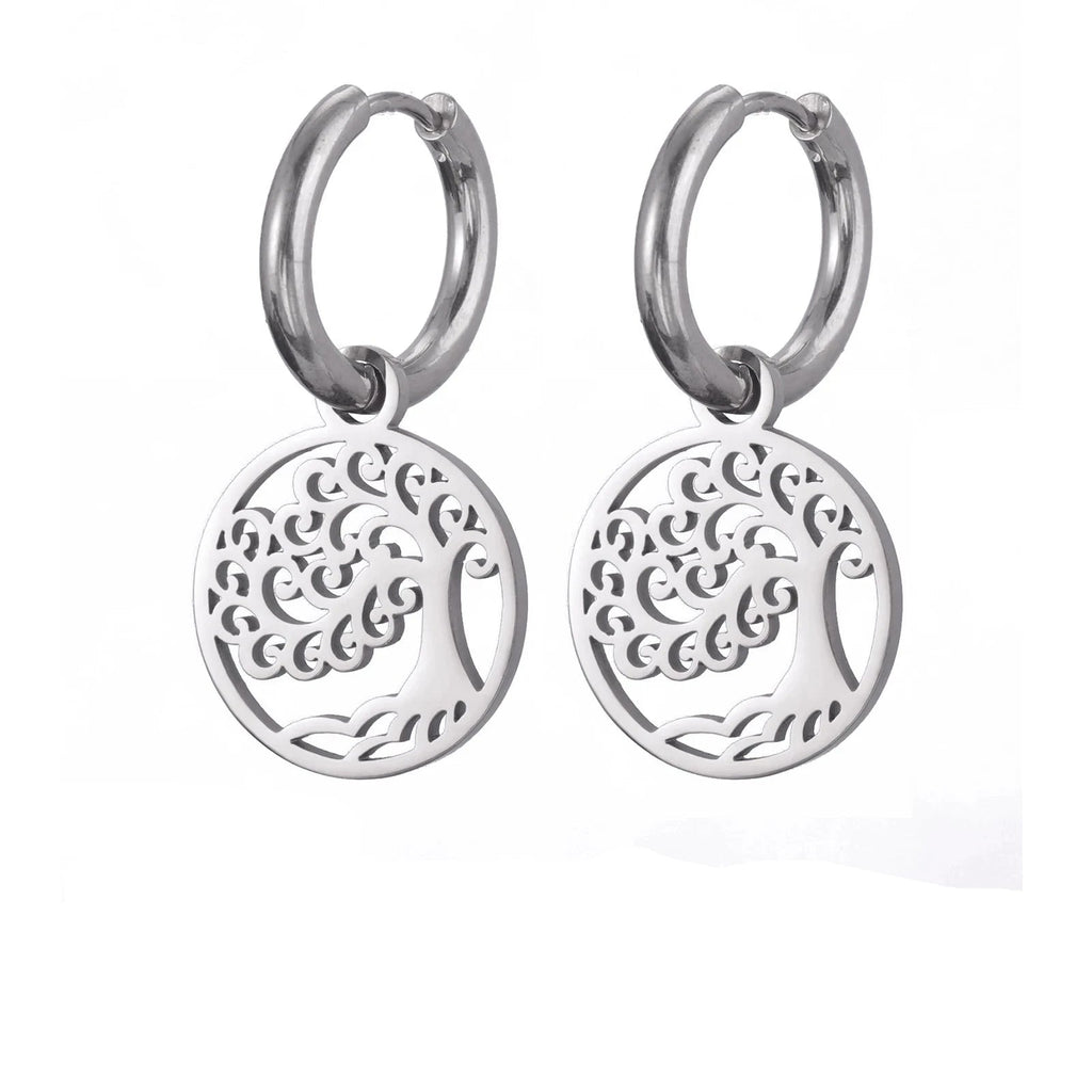 Boucles d'Oreilles Créoles Arbre de Vie Pendantes argent