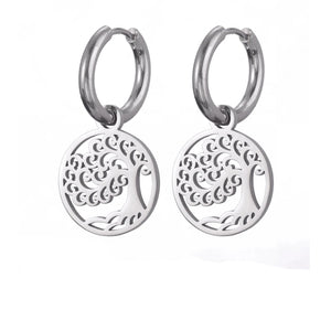 Boucles d'Oreilles Créoles Arbre de Vie Pendantes argent