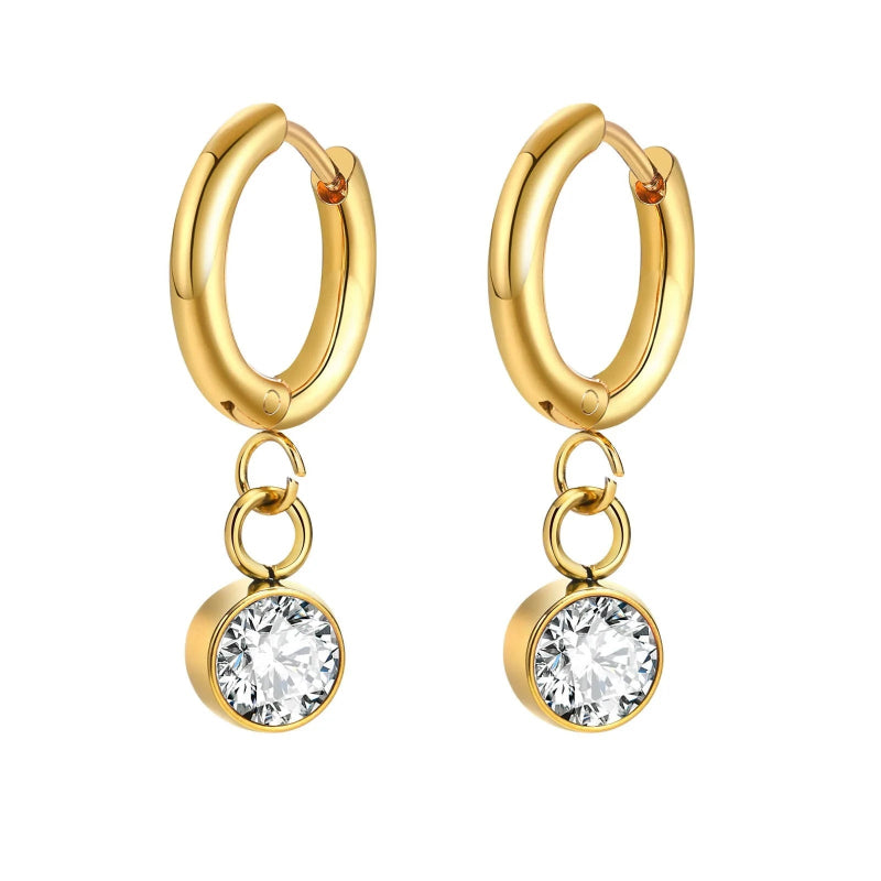 Boucles d'Oreilles Créoles avec Zircon Pierre de Naissance