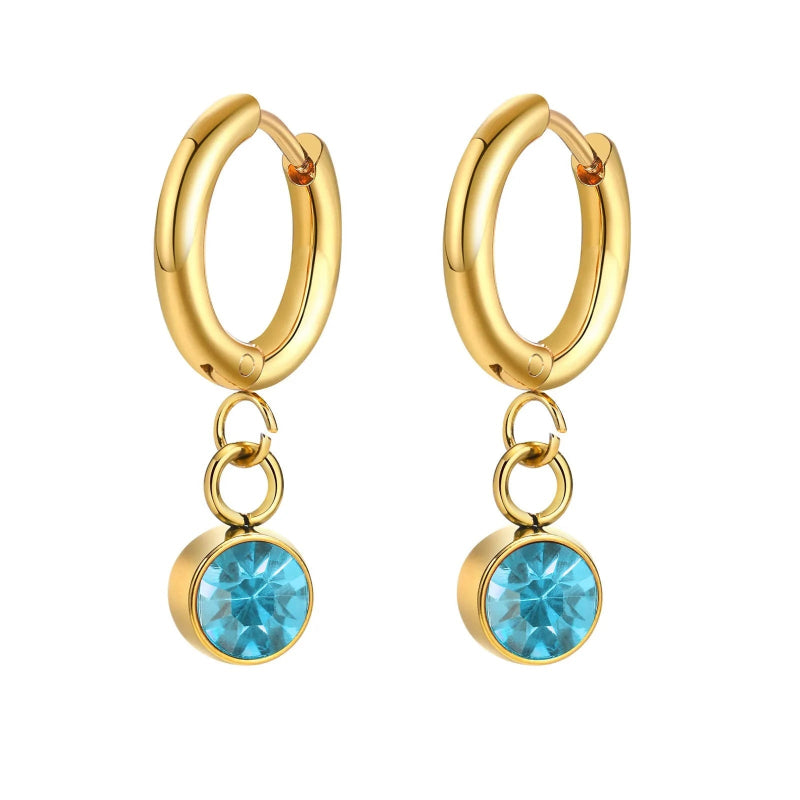 Boucles d'Oreilles Créoles avec Zircon Pierre de Naissance