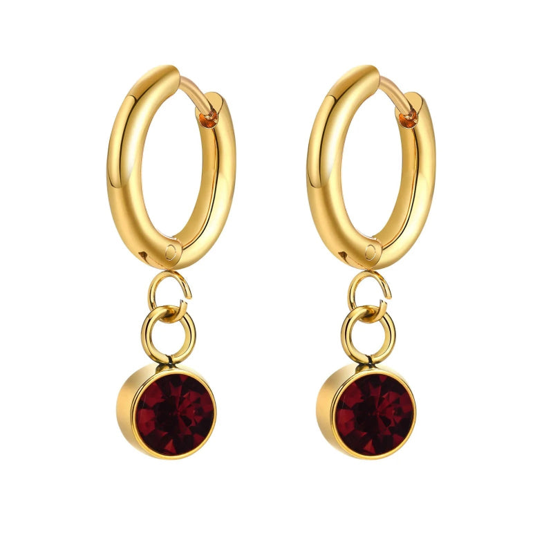 Boucles d'Oreilles Créoles avec Zircon Pierre de Naissance