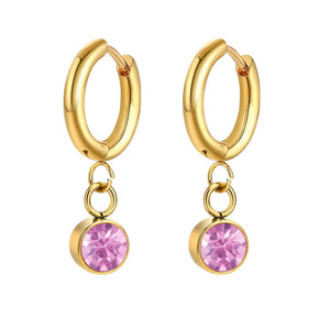 Boucles d'Oreilles Créoles avec Zircon Pierre de Naissance