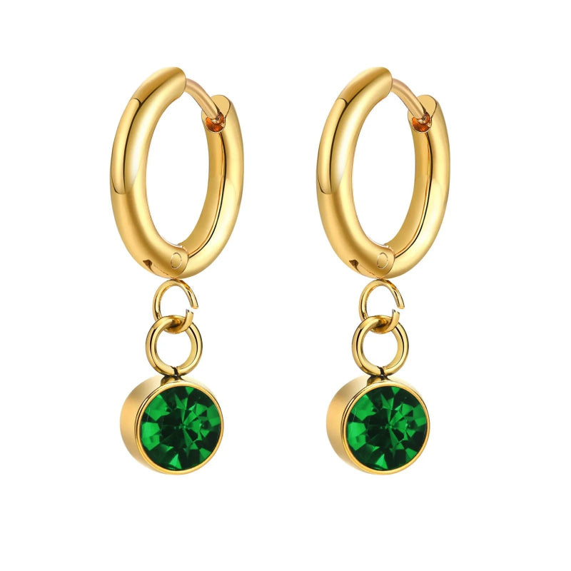 Boucles d'Oreilles Créoles avec Zircon Pierre de Naissance