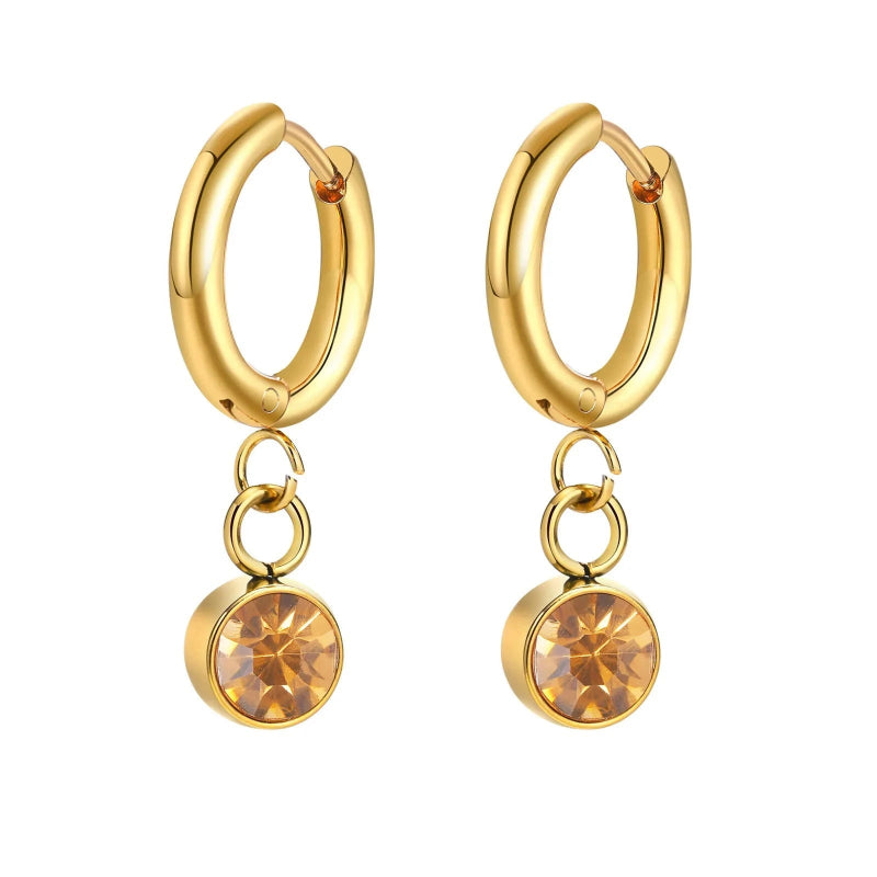 Boucles d'Oreilles Créoles avec Zircon Pierre de Naissance