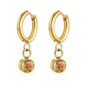 Boucles d'Oreilles Créoles avec Zircon Pierre de Naissance