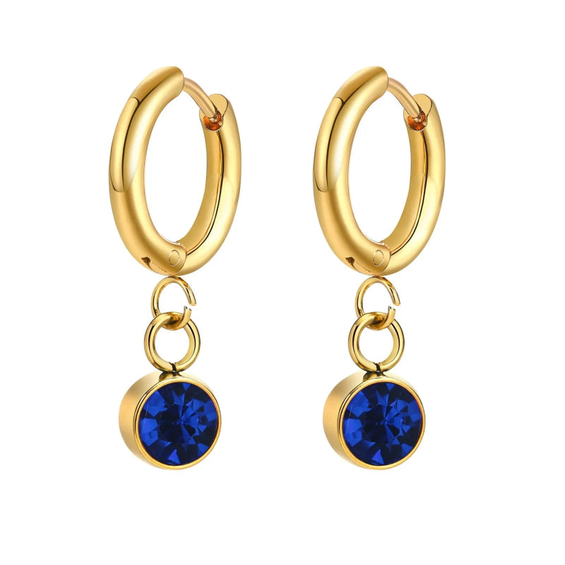 Boucles d'Oreilles Créoles avec Zircon Pierre de Naissance