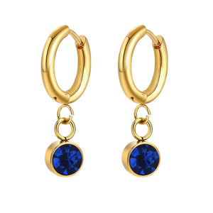 Boucles d'Oreilles Créoles avec Zircon Pierre de Naissance