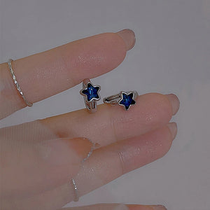 Boucles d'Oreilles Créoles Etoile Bleue