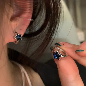 Boucles d'Oreilles Créoles Etoile Bleue