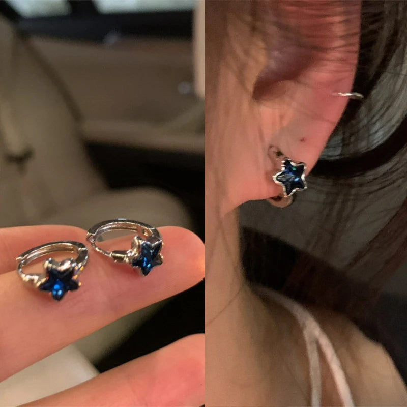 Boucles d'Oreilles Créoles Etoile Bleue