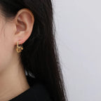 Boucles d'Oreilles Créoles Etoiles et Lunes pendantes or