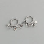 Boucles d'Oreilles Créoles Etoiles et Lunes pendantes argent