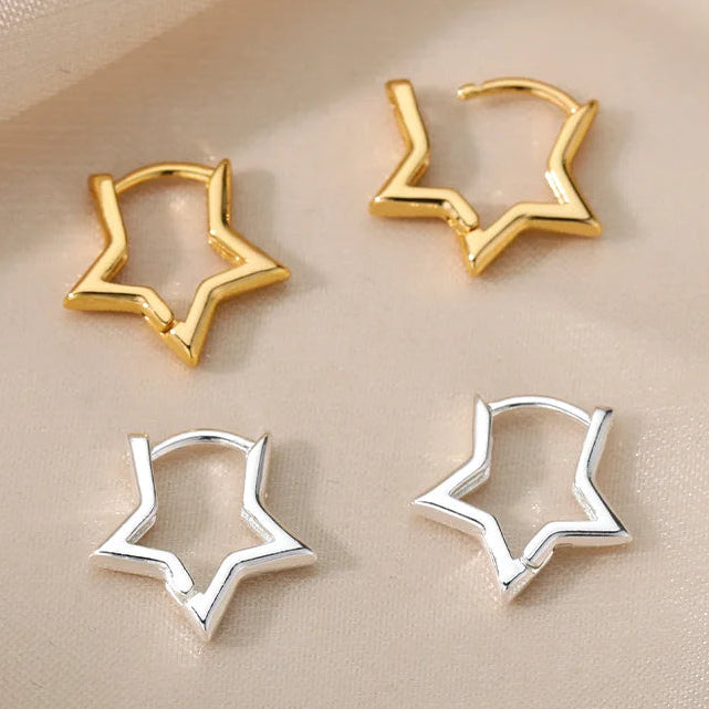Geometrische sterren creolen oorbellen zilver