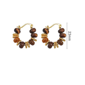 Boucles d'Oreilles Créoles Femme Oeil de Tigre