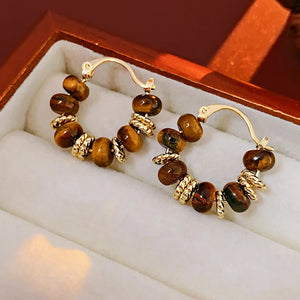 Boucles d'Oreilles Créoles Femme Oeil de Tigre