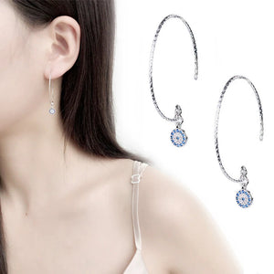 Boucles D'Oreilles Anneau Mauvais Oeil Bleu Turc Crystal