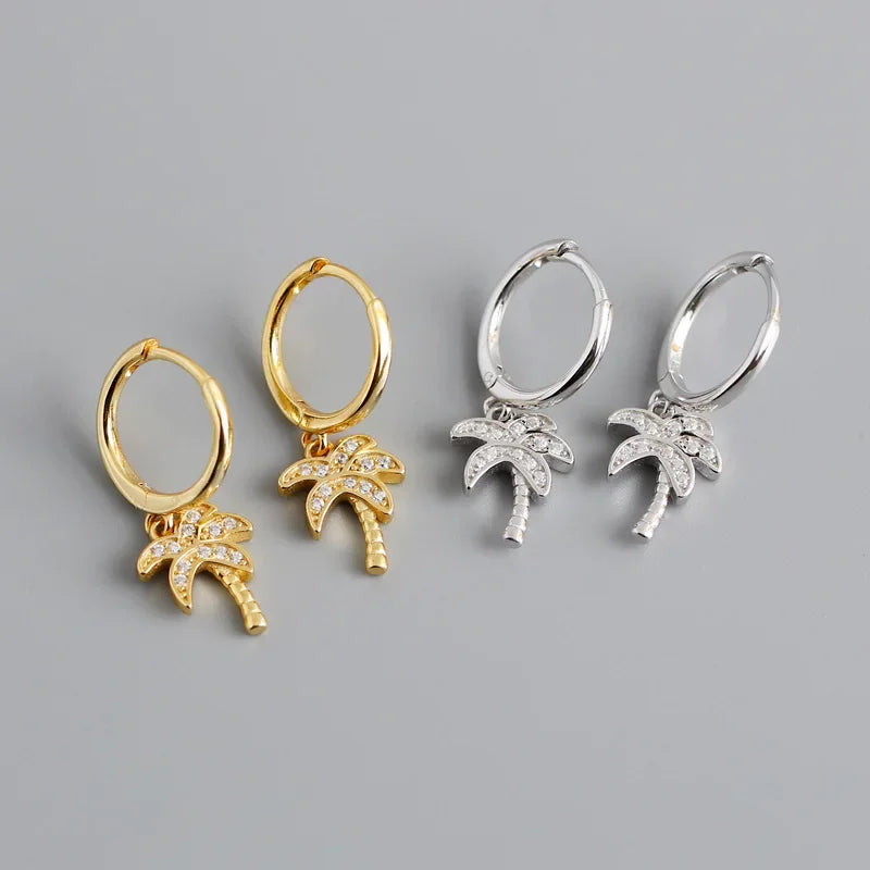 Boucles d'Oreilles Créoles Palmier avec Zircon argent