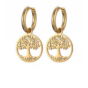 Boucles d'Oreilles Créoles Pendantes Arbre de Vie Femme or