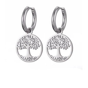 Boucles d'Oreilles Créoles Pendantes Arbre de Vie Femme argent