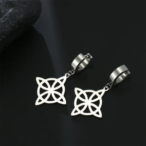 Boucles d'Oreilles Créoles Pendantes Noeud de Sorcière Protection Femme Wiccan argent