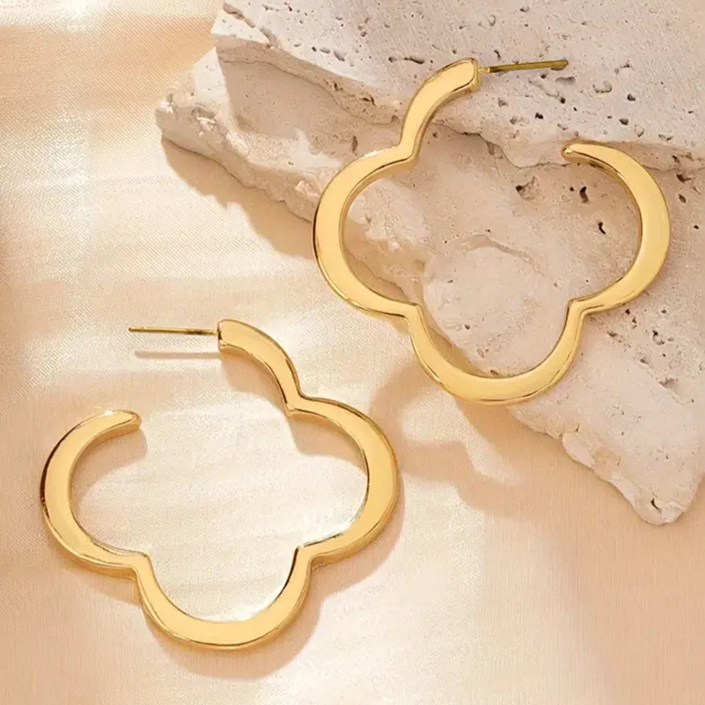 Boucles d'Oreilles Créoles Trèfle 4 feuilles