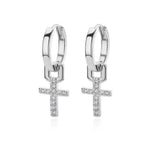 Boucles D'Oreilles Croix Femme Créoles argent