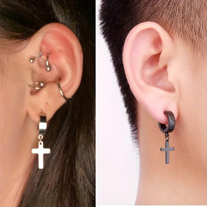 Boucles D'Oreilles Croix Homme Femme noir argent