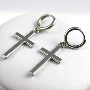 Boucles D'Oreilles Croix Pendantes argent