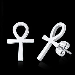 Boucles d'Oreilles Egypte Croix d'Ankh Homme Femme Argent