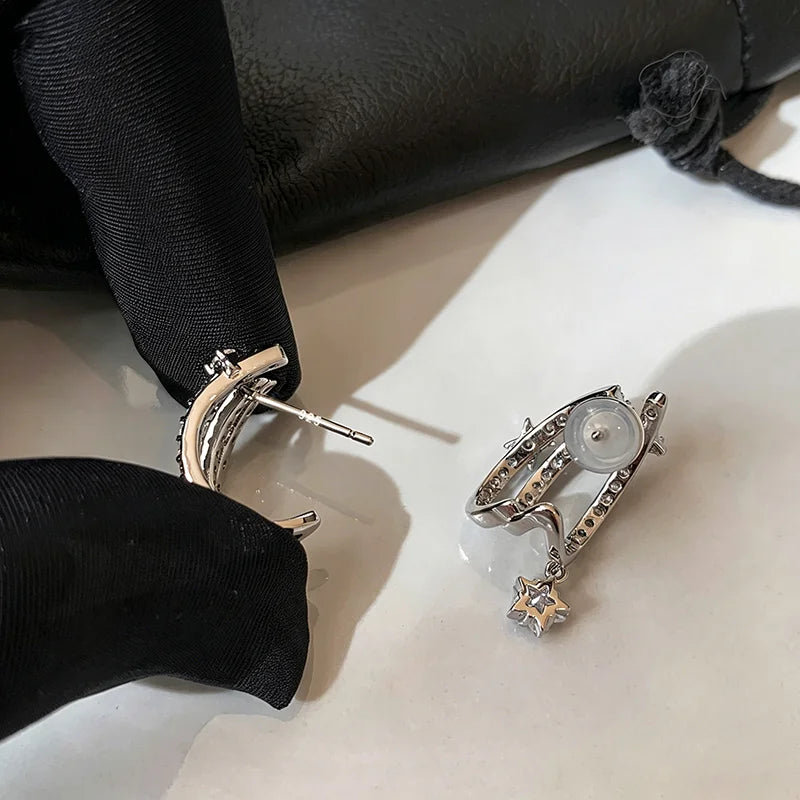 Meerlaagse vallende ster-oorbellen met strass