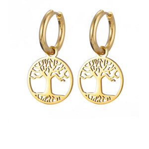 Boucles d'Oreilles Femme Créoles Pendantes Arbre de Vie or