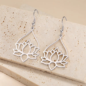 Boucles d'Oreilles Femme Pendantes Fleur de Lotus argent