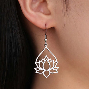 Boucles d'Oreilles Femme Pendantes Fleur de Lotus argent