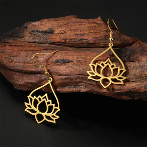 Boucles d'Oreilles Femme Pendantes Fleur de Lotus or