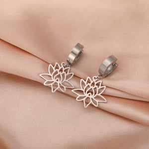 Boucles d'Oreilles Femme Pendantes Fleur de Lotus Zen argent