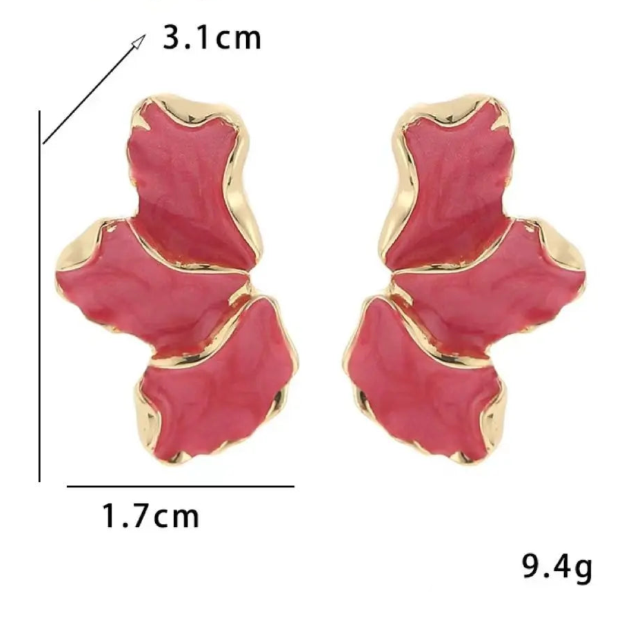 Boucles d'Oreilles Demi-Fleur Clou Pétales rouge