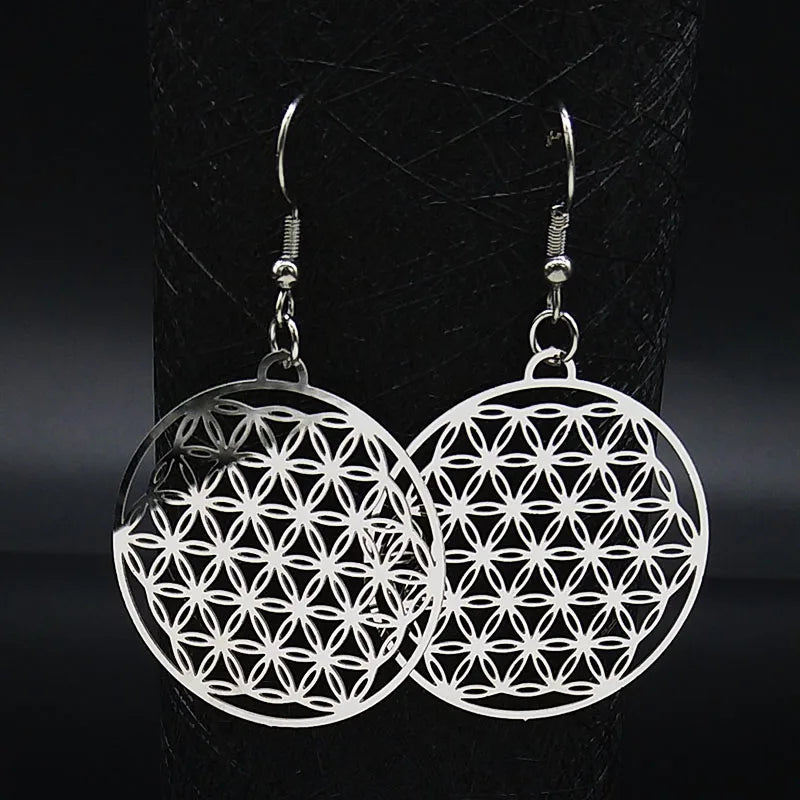 Boucles D'Oreilles Fleur de Vie Pendantes Argent