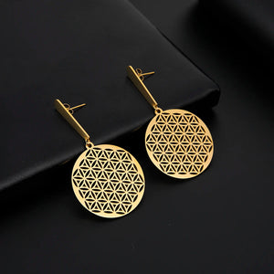 Boucles D'Oreilles Fleur de Vie Pendantes Femme Mandala or