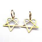 Boucles d'Oreilles Goth "Heartagram" Coeur Pentagram or