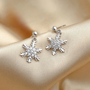 Boucles d'Oreilles Hiver Pendantes Flocon de Neige Femme argent