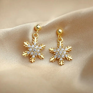 Boucles d'Oreilles Hiver Pendantes Flocon de Neige Femme or